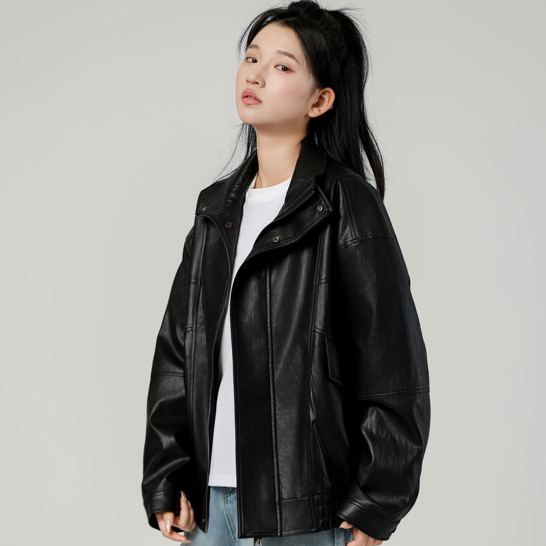 PICH 廓形分割皮衣外套痞帅正肩男女同款高级感皮夹克pu皮秋冬季