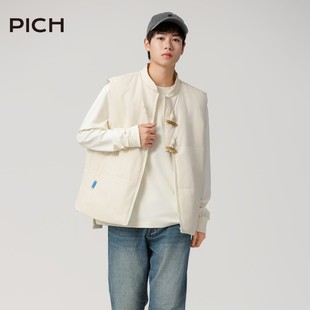 PICH中式薄马甲外套男女同款时尚牛角扣羽绒服马甲乳白色轻薄外套