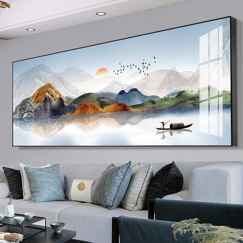 现代新中式d客厅装饰画山水壁画大气画背景墙茶室水墨禅意三联挂,家居饰品,现代装饰画,淘宝优惠券,粉丝福利购,淘宝优惠卷