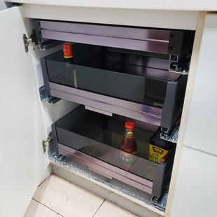 飞鸥厨柜窄d柜玻璃拉篮抽屉式厨房内置工具调味篮收纳分隔置物架
