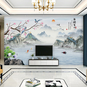 新中式 大气山水壁画电o视背景墙纸轻奢客厅影视墙壁纸墙布2023新