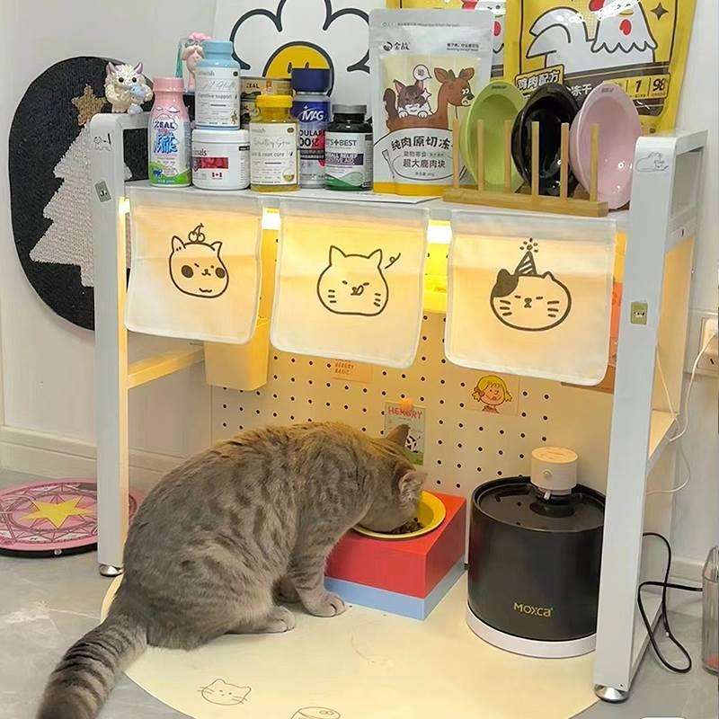 猫砂盆上方置物架柜小猫食堂宠物用品狗粮罐头阳台铁艺多层收纳架