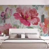 美式 手绘田园f牡丹花艺术客厅电视背景墙壁纸酒店民宿卧室餐厅壁