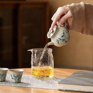 画续手抓加厚茶具公道杯玻璃y高档功夫茶道耐高温分茶器茶海锤纹