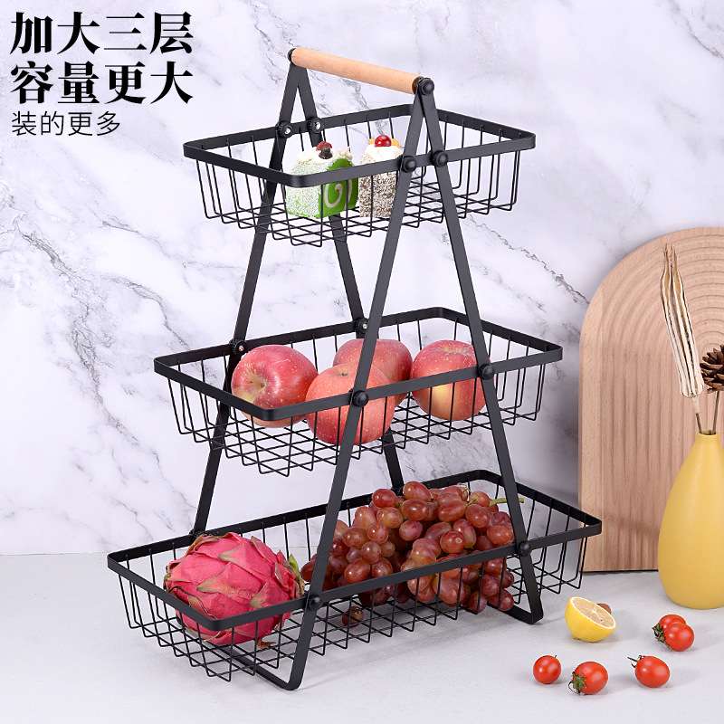 黑色双层篮子手提铁艺水果篮客厅用家用厨房蔬菜收纳篮置物收纳架