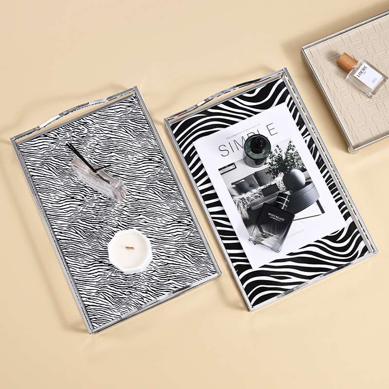 法式带提手皮革首饰钥匙托盘桌面水杯茶盘餐桌化妆品香薰收纳盘