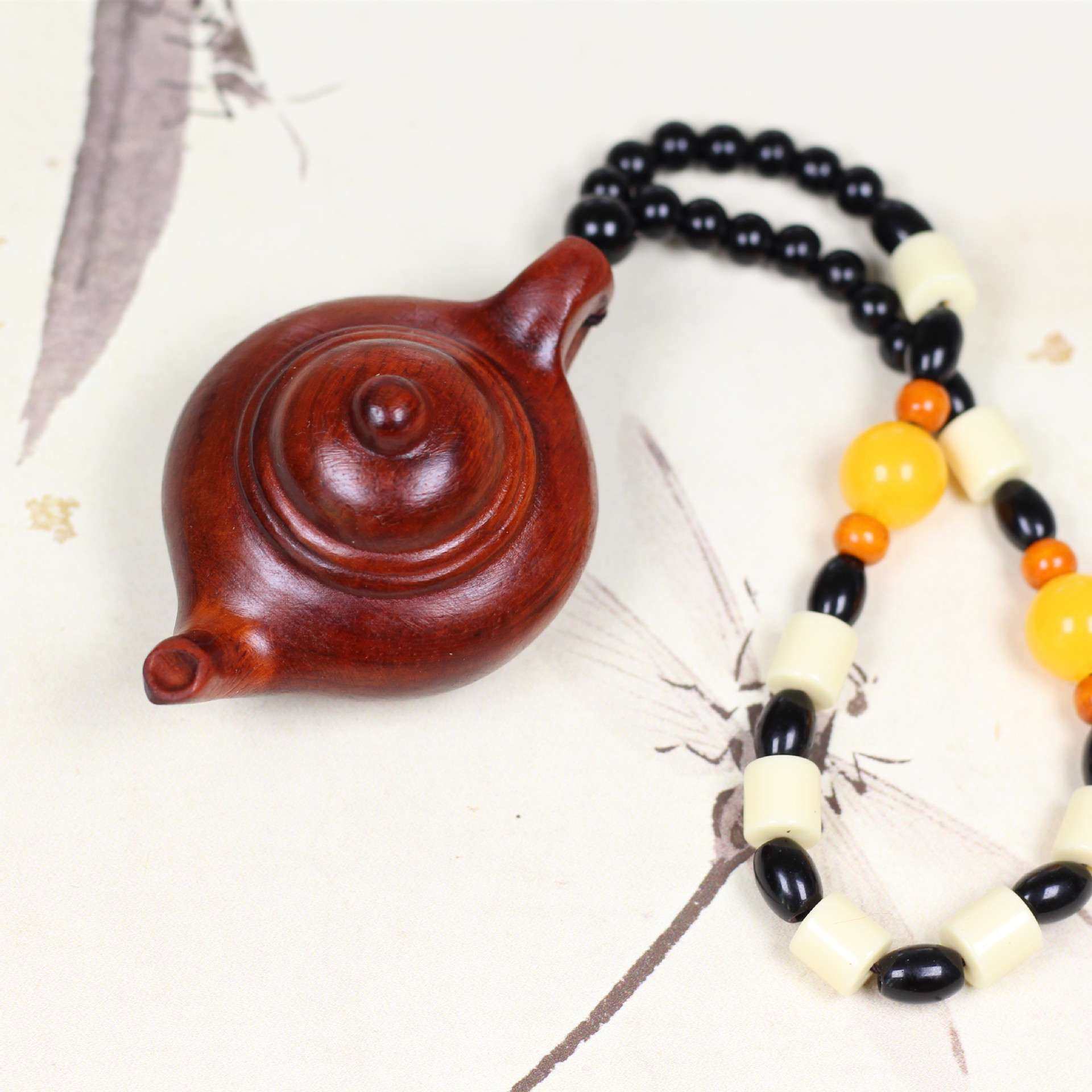 紫檀木雕刻小茶壶把把壶手把件挂件小叶紫檀把把壶汽车后视镜挂件