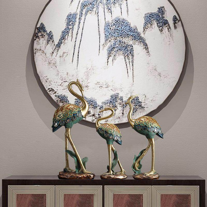 国风彩绘仙鹤客厅电视柜玄关酒柜桌面摆件树脂家居工艺品软装饰品,家居饰品,装饰摆件,淘宝优惠券,粉丝福利购,淘宝优惠卷