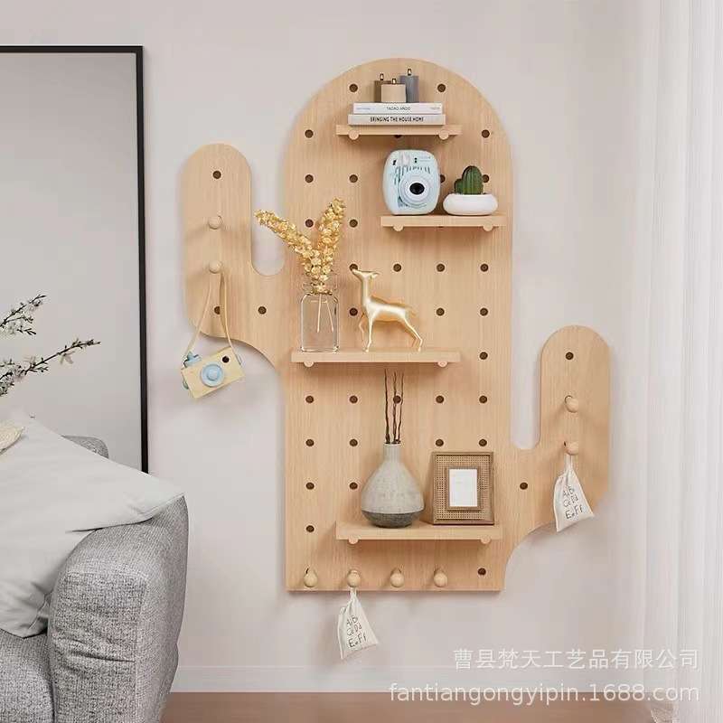 木质仙人掌造型洞洞板 客厅背景墙装饰收纳隔板木质玄关收纳架