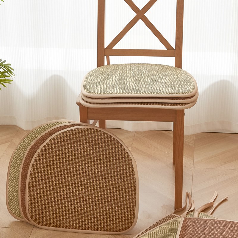 夏季冰丝凉席坐垫藤席餐椅垫防滑U型家用餐桌椅坐垫马蹄形椅子垫