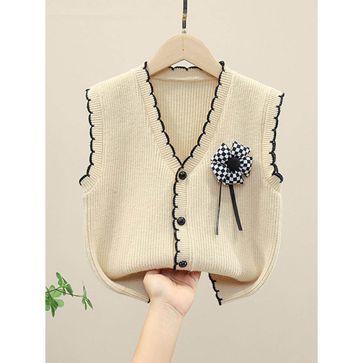 女童针织马甲背心开衫毛衣春秋2024新款春季儿童外套线衣无袖上衣