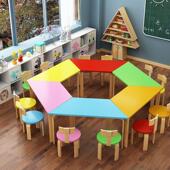 绘画美术桌子幼儿园培训班组合辅导班实木学生学习套装 儿童课桌椅