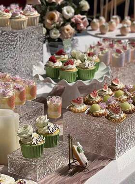 甜品台套自助餐庆宴XMC会布置婚点心架午茶下水波纹亚克力摆台托