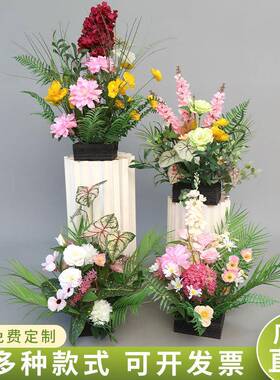 花艺美真陈地排高端引假花布置莫RXZ婚奈礼绿植仿真商场仿花婚路