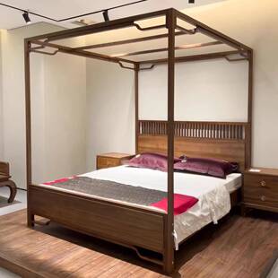 四新中式北美黑胡桃木实木大架子床主卧室人床高端轻奢婚28床双柱