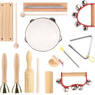 奥尔夫儿打击乐器套装组合童乐铃鼓铁棒铃响板三角沙音无品牌/锤