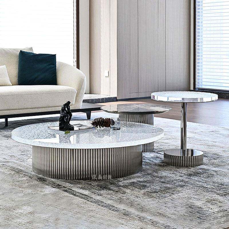 9U克捷水晶茶几亚力圆形水波纹现代轻奢几不锈钢底ESI客克厅简约