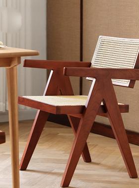 实客木藤编椅子DGV中单人沙发古躺椅厅休椅闲设计师昌迪加尔餐椅
