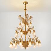 欧式 餐厅吊灯轻奢全铜灯创意47394法长方水灯别墅形复式 楼晶蜡烛