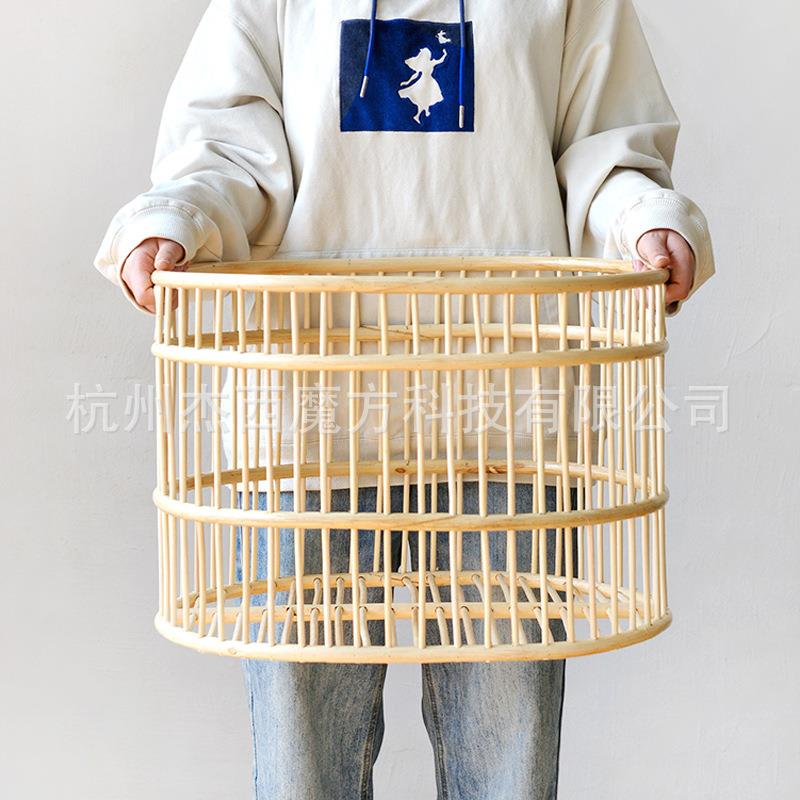 然植物藤条挖空形把手椭筐圆杂物收纳篮玩偶筐脏ETV衣天篮民宿置