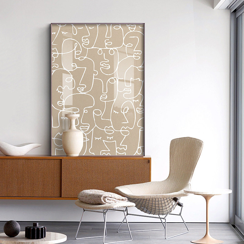 现代简约装饰画抽象线条客厅背景墙三联挂画北欧米色壁画厂家直销