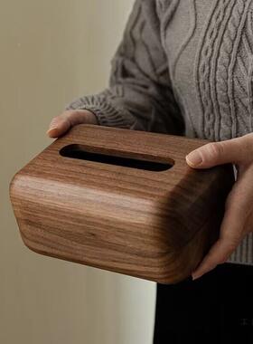 胡桃木纸巾盒实木收中纳客感酒店黑胡厅XSH桃木头抽纸盒木式质