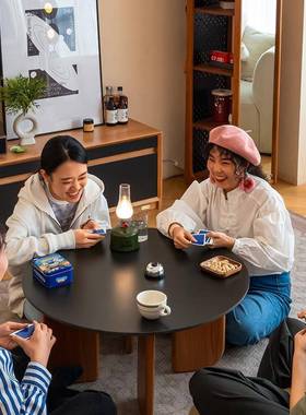 圆茶几桌樱阳桃木岩HBW板圆形茶几实木桌边几客厅台家茶用小子