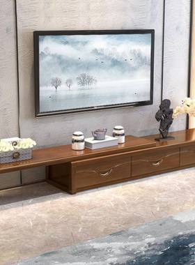新中式现柜代简约实木电视伸缩型地AEF柜多视抽屉客厅听组合中式