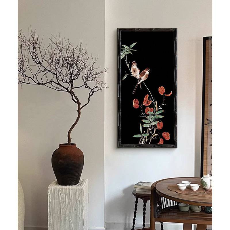 鼎川中古风客厅玄关装饰画节节高升竹子仙鹤挂画复古书房走廊壁画图片
