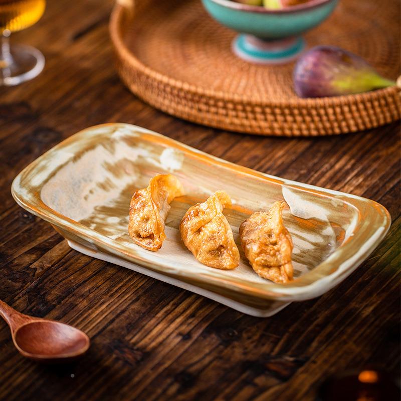 子莳绘金缮日式复古寿酒司盘家用粗陶方形子菜盘碟长盘店餐F78J5J