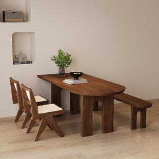 圆桌中古风实木岛台餐桌原木DLX长方形板洽谈家用小大户型靠墙半