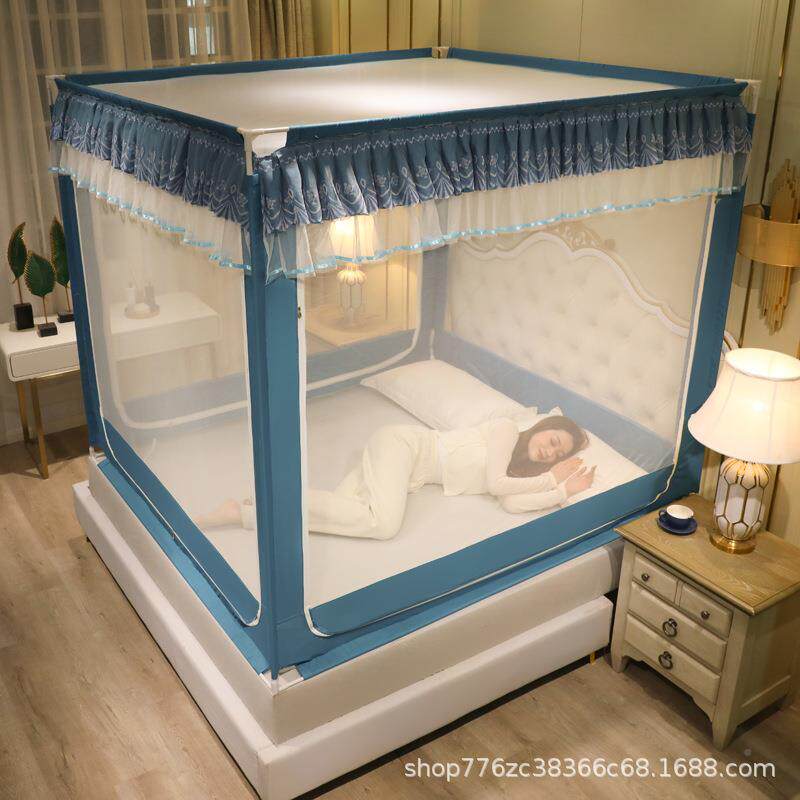 厚婴儿防摔蚊链帐家用全底开三门防掉床坐床拉蚊帐加粗加烤FPV漆