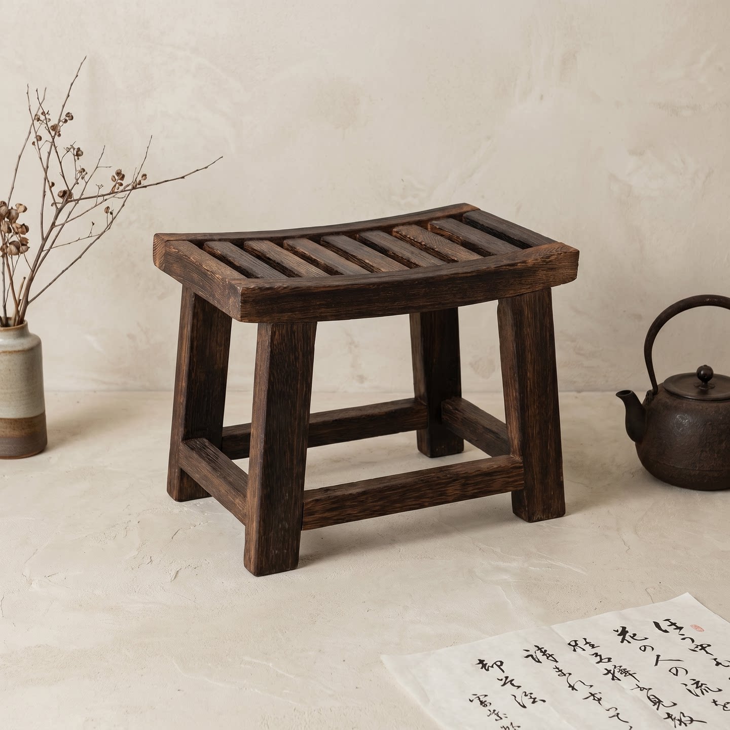 实木矮凳中式家用换鞋凳庭院休闲喝茶小凳子民宿复古榫卯原木坐凳