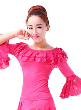 云裳恋衣新款广场舞服装夏修身跳舞服女喇叭袖上衣跳拉丁舞蹈上装