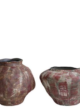 油风景画德旧镇QBG陶瓷花瓶复古怀手工酒店民宿插花意摆件大口禅