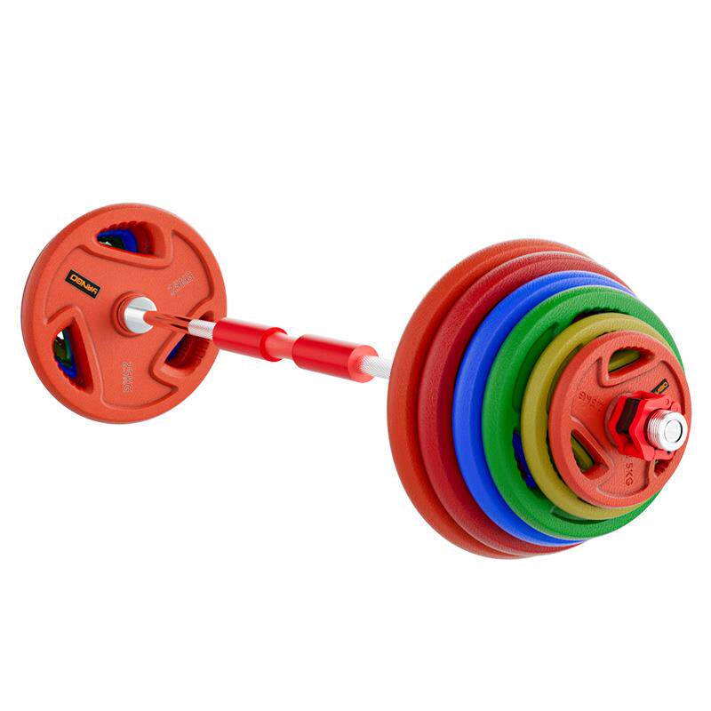 研铁博大彩胶杠铃全孔彩色胶手抓包胶杠铃片铸杠杆全套一整套套铃