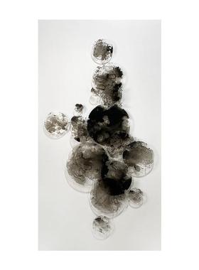 现代MVT新中式山水画圆装形饰画沙手绘禅意画客厅壁发背景艺术挂