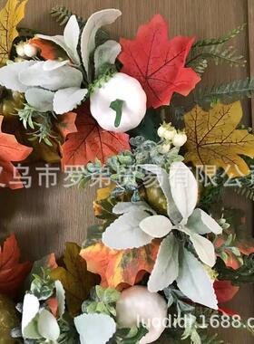 新品秋感花环挂饰TNL丰节枫叶南瓜花季环门挂万收圣节恩节花圈