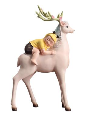 北骑鹿少18031年桌面摆件客厅欧酒室柜书柜卧童话小鹿创摆意软装