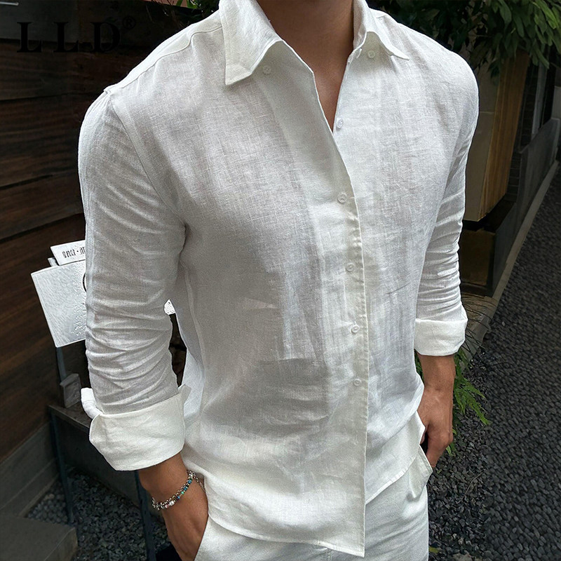 高端老钱风亚麻衬衫男士夏季薄款2026年新款冰丝长袖衬衣休闲外套