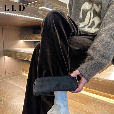 高端金丝绒休闲裤男秋冬季加绒加厚潮牌宽松直筒裤男士保暖阔腿裤