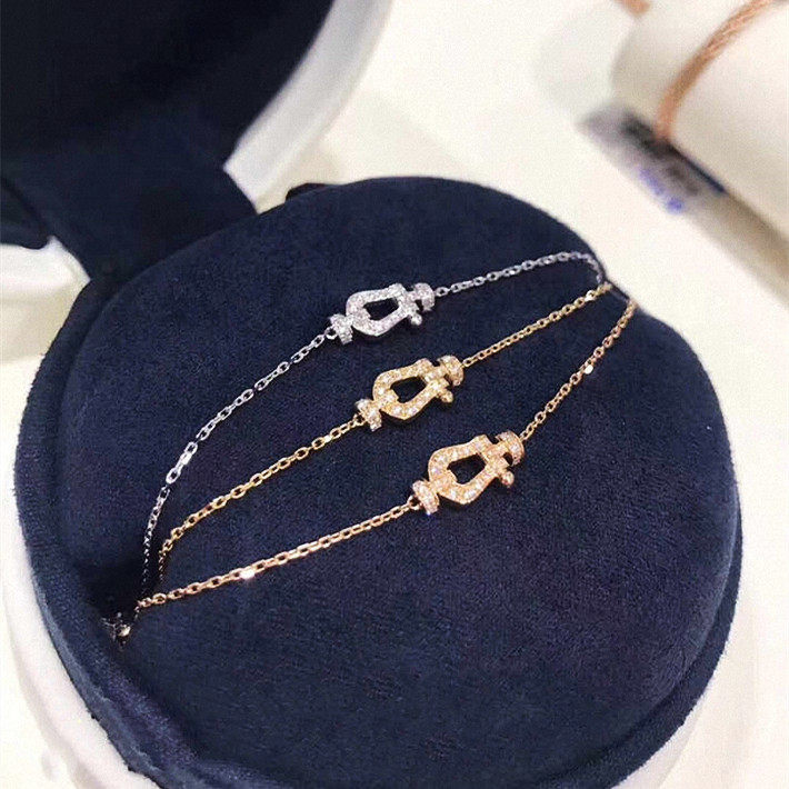 F.D马蹄扣手链女纯银玫瑰金黄金色U型满钻迷你小号手环手饰简约潮