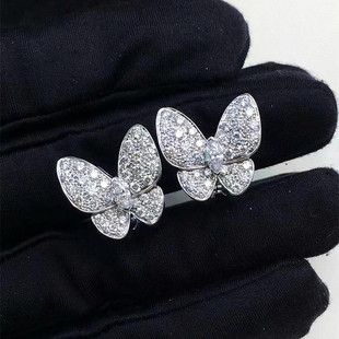 满钻蝴蝶耳拍 送闺蜜女友 女纯银925白金耳钉耳环气质名媛高级时尚