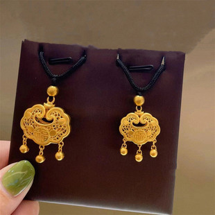 长命锁项链 女纯银镀18K黄金色福气平安锁祥云铛锁包锁骨链中国风