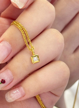 新中式国风方糖项链纯银镀黄金