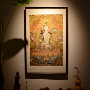 速发虚菩藏空萨唐卡挂画 刺绣藏传佛像客厅玄关装饰画新中式沙发