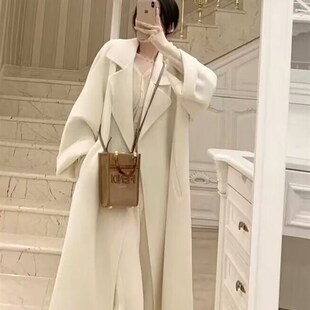 速发白色双面大风中长款2024秋冬流行新款赫高衣本级感毛呢外套