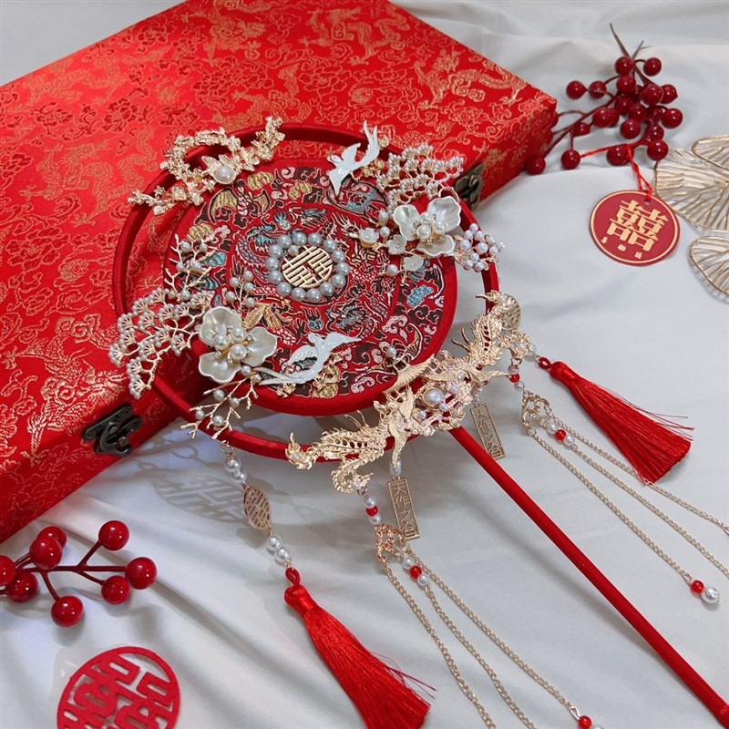 速发团扇结婚新娘中料包秀禾扇高档礼盒结婚喜扇材式婚礼手工成品