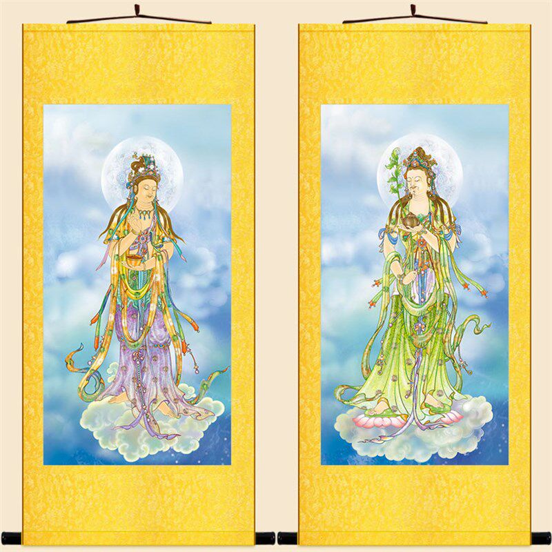 速发药王菩萨 药饰菩画佛像萨卷轴挂画 装上画丝绸画