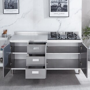 速发全不锈子橱房厨柜灶台柜一体家用组合储物碗柜整体简易柜钢租